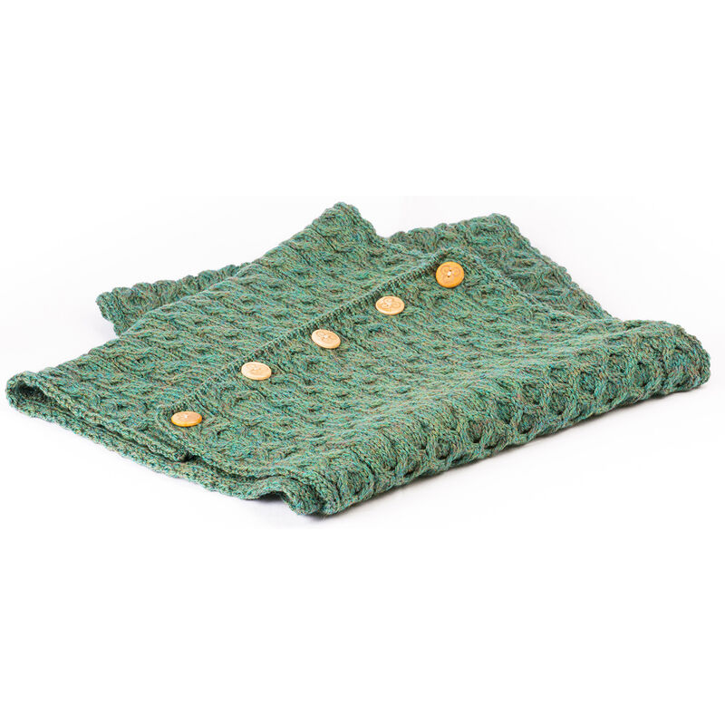 Aran Woollen Mills 100% Merino Wool Snood Scarf With Buttons, Connemara Green